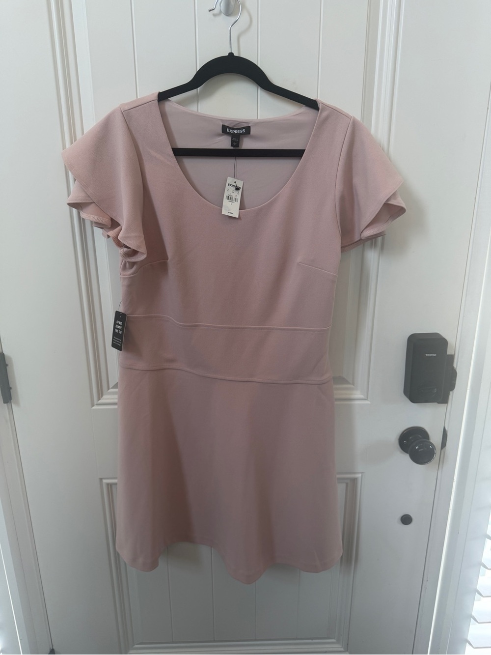 Express Pink Flutter Sleeve Fit & Flare Dress